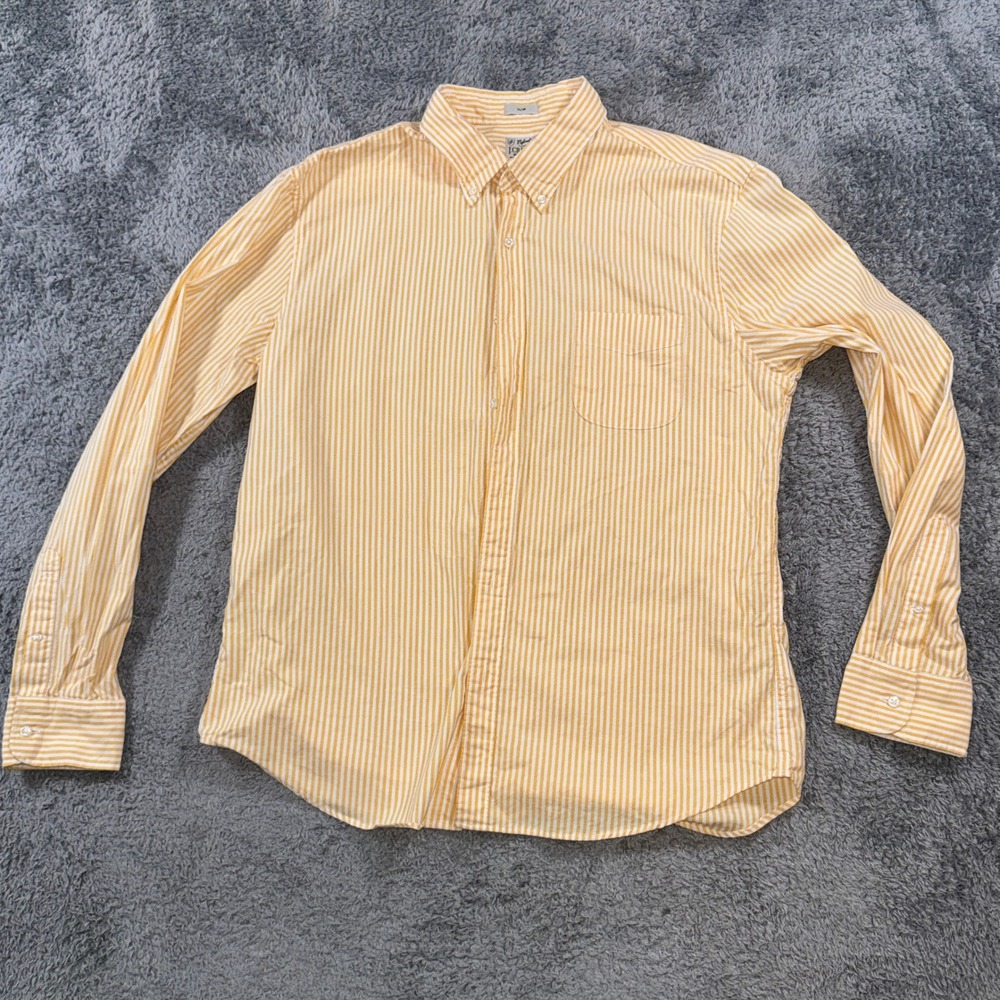 J.Crew Broken-in Oxford Shirt XL Slim Fit Yellow White Striped Long Sleeve Mens